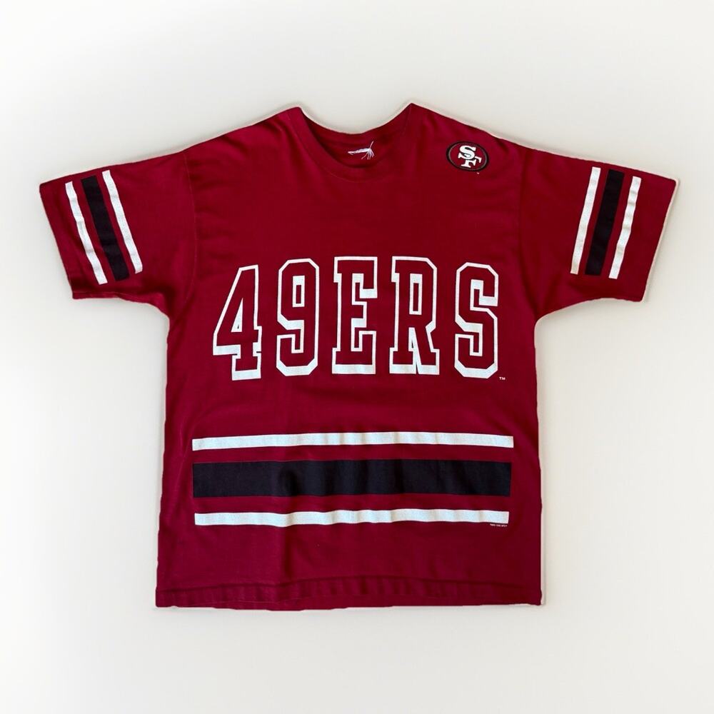 Vintage San Francisco 49ers Shirt XL Red 90s Salem Sportswear Jerry Rice AOP